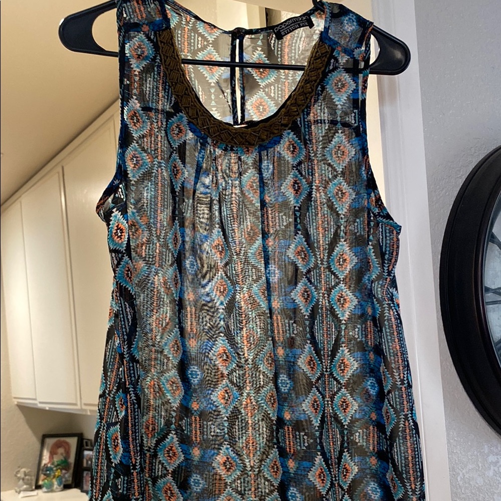 Papermoon Black and Blue Embellished Pleated Tank Top
